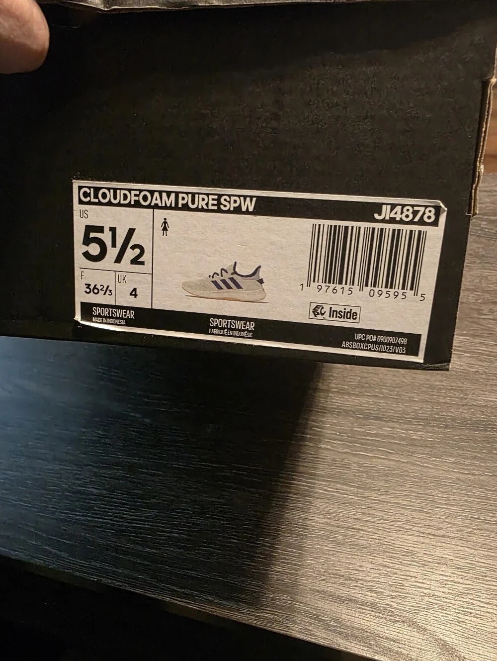 Adidas Cloudfoam Pure SPW White Knit Sneakers with Blue Stripes